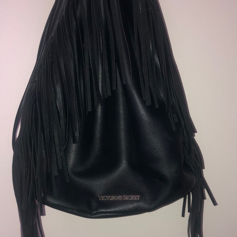Black faux leather Victoria secret bag/ back pack